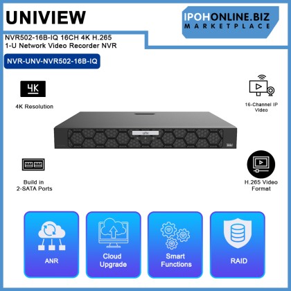 UNIVIEW NVR502-16B-IQ Network 16CH 4K H.265 Build in 2-SATA Ports 1-U Network Video Recorder NVR UNIVIEW NVR502-16B-IQ Network 16CH 4K H.265 Build in 2-SATA Ports 1-U Network Video Recorder NVR